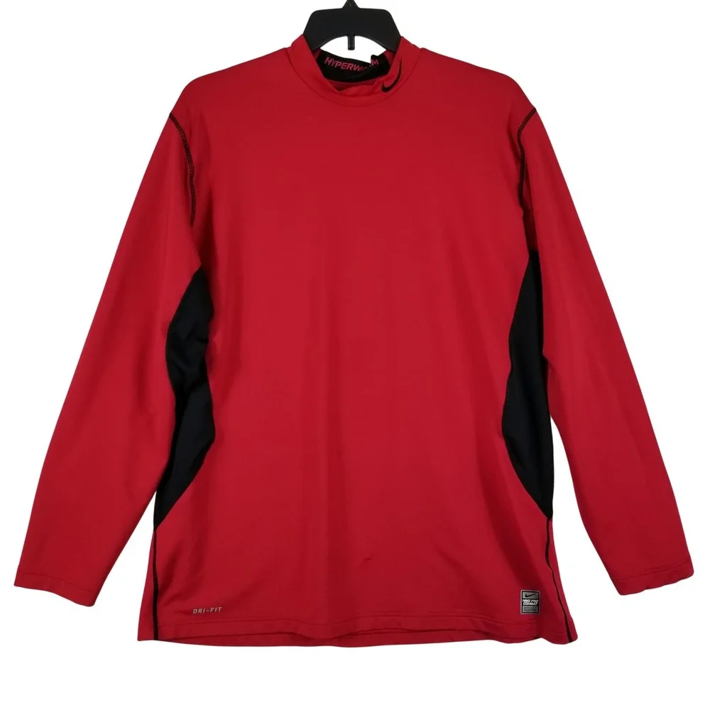 Nike Pro Combat Hyperwarm Dri-FIT‎ Red Black Mock Long Sleeve Shirt 3XL Fitted